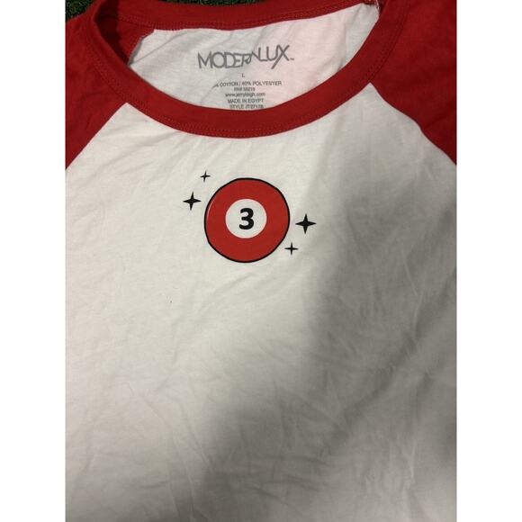 Modern Lux red and white 3 ball long sleeve cropped shirt size womens L - Picture 2 of 4